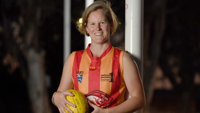 Lauren Buchanan will line up for Morphettville Park in the SA Women’s Football League grand final, two years after winning the Bay Sheffield foot race. Picture: Naomi Jellicoe