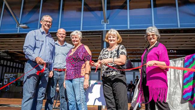 Mayor Mick Curran, Councillor Glen Hartwig, Lee Hodgson, Pauline Britton, Carol Dunn at the Curra Community Hall. Picture: LEEROY TODD