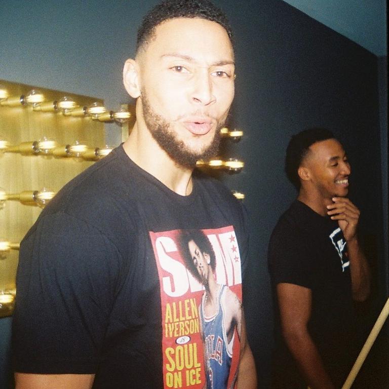 Ben Simmons plays pool with a friend. Picture: Instagram