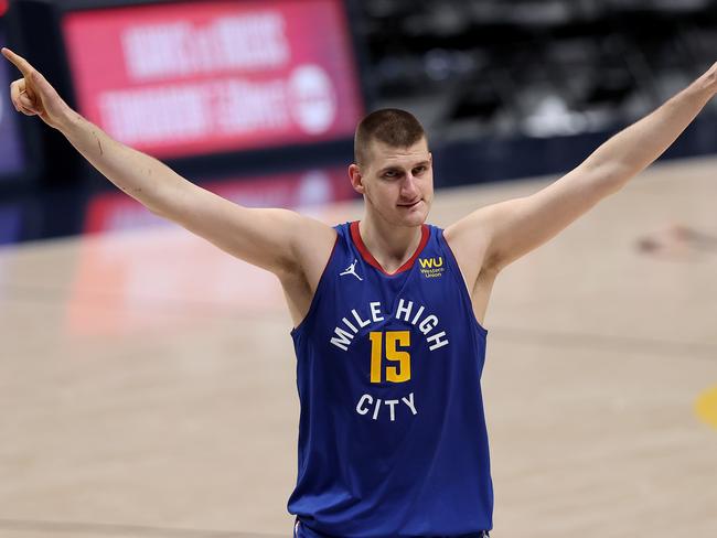 DENVER, COLORADO - JUNE 01: Nikola Jokic #15 of the Denver Nuggets leaves the court after their double overtime win over the Portland Trail Blazers during Game Five of their Western Conference first-round playoff series at Ball Arena on June 1, 2021 in Denver, Colorado. NOTE TO USER: User expressly acknowledges and agrees that, by downloading and or using this photograph, User is consenting to the terms and conditions of the Getty Images License Agreement (Photo by Matthew Stockman/Getty Images)