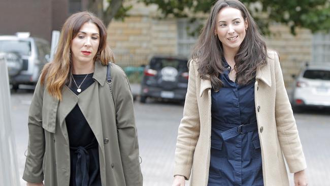 Sue Neill-Fraser's daughters Sarah Bowles and Emma Mills arrive at Hobart Supreme Court on March 21, 2019. Picture: PATRICK GEE