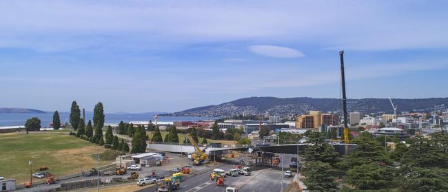 Construction continues on the Bridge of Remembrance. Picture: LUKE BOWDEN