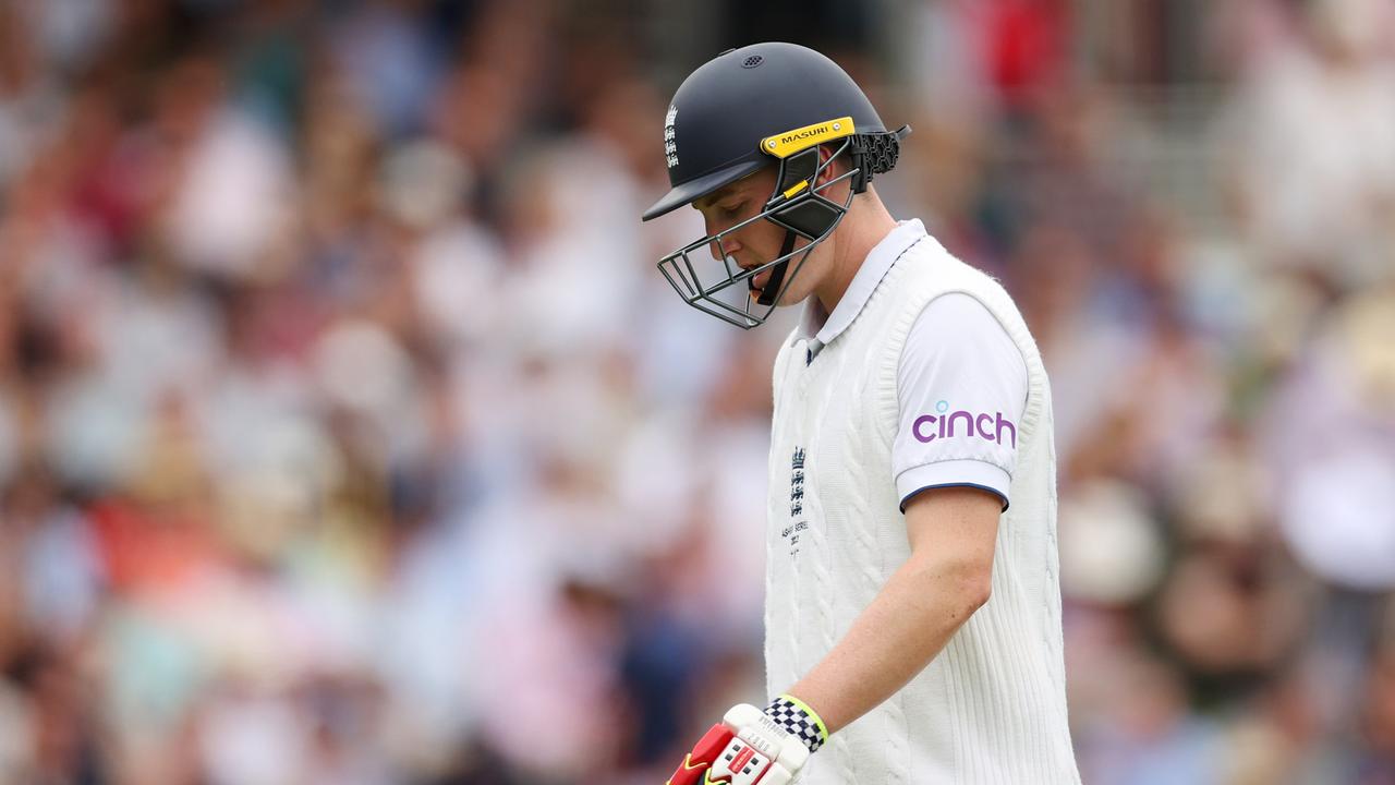 Harry Brook looks dejected after being dismissed by Mitchell Starc. Picture: Getty