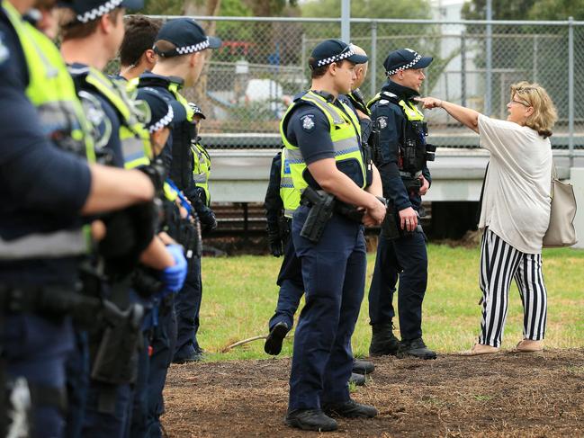 Coburg woman Maria Amanatidis clashes with police. Picture: Mark Stewart