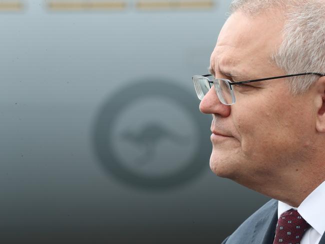 Australian Prime Minister Scott Morrison lands in the United Kingdom ahead of the G7 Summit in Cornwall. Picture: Adam Taylor/PMO