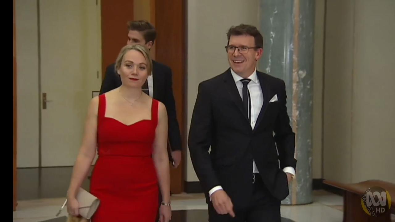 Alan Tudge arrives at the 2017 midwinter ball with Rachelle Miller who he was having an affair with.