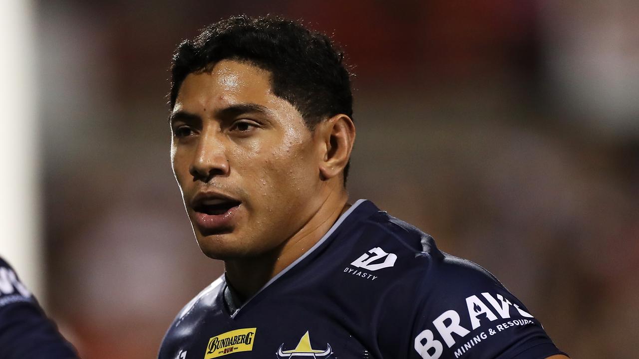 SYDNEY, AUSTRALIA - MARCH 13: Jason Taumalolo of the Cowboys looks dejected after a try during the round one NRL match between the Penrith Panthers and the North Queensland Cowboys at Panthers Stadium, on March 13, 2021, in Sydney, Australia. (Photo by Mark Kolbe/Getty Images)