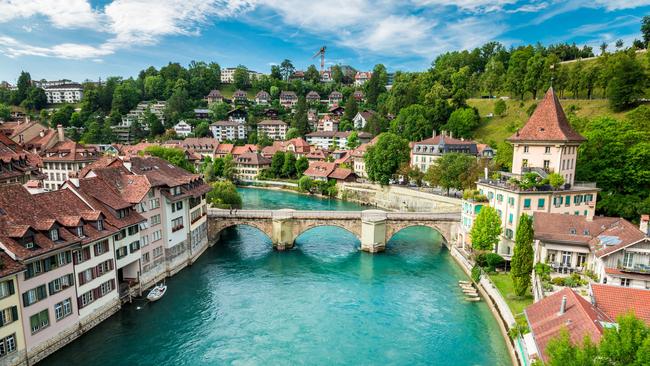 The River Aare winds through Bern’s old town.