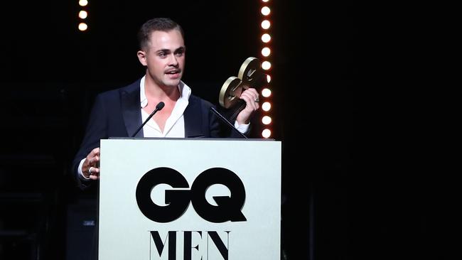 Dacre Montgomery gives an acceptance speech.