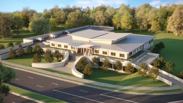 An artist’s impression of the centre. Plans to build a religious centre on one of the most dangerous intersections in the state have been put on hold while negotiations take place to move the centre and use an adjoining council park