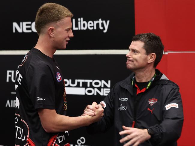 Angus Clarke (left) is this week’s top rookie pick. Picture: James Wiltshire/AFL Photos via Getty Images