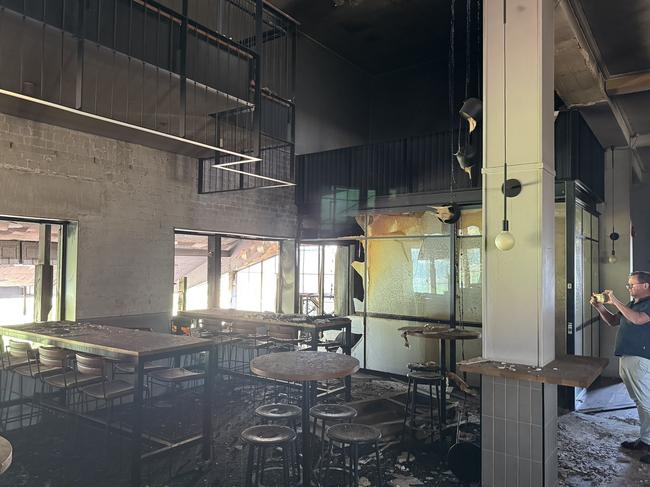 The damaged grandstand after the blaze. Picture: X/Michael Felgate