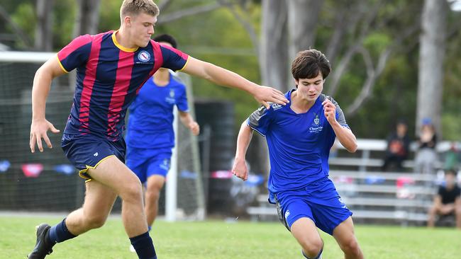 First XI soccer between Brisbane State High School v Churchie. Saturday April 22, 2023. Picture, John Gass