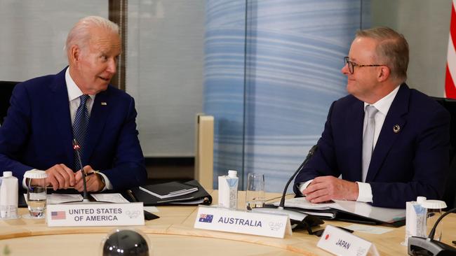 President Joe Biden chats with Anthony Albanese at their Quad meeting in Japan.