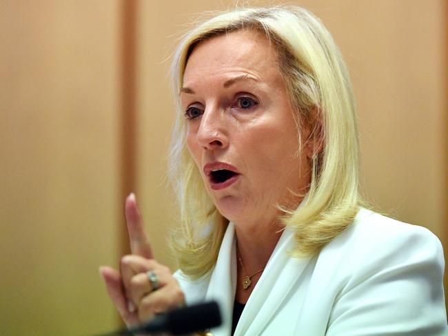 Former Australia Post CEO Christine Holgate appears before a Senate inquiry into changes at Australia Post, at Parliament House in Canberra, Tuesday, April 13, 2021. (AAP Image/POOL/Mick Tsikas) NO ARCHIVING