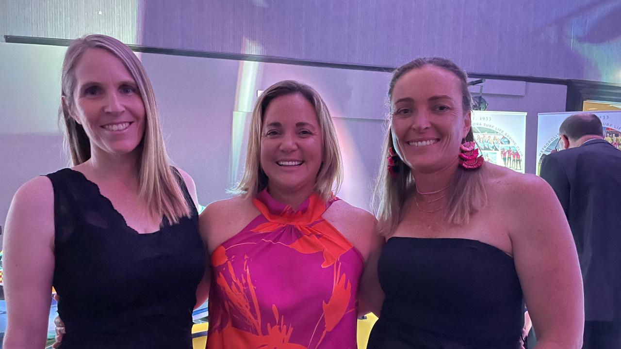 Marg McGrath, Nicole Haynes, and Angela Crowe at the Metropolitan Caloundra Surf Life Saving Club 90th Anniversary Gala Ball.