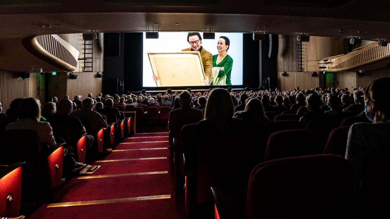 Aus Greidanus Jr and Marieke Heebink perform Medea in Amsterdam, while the Adelaide Festival audience watches the live stream at Her Majesty's Theatre. Picture: Andrew Beveridge