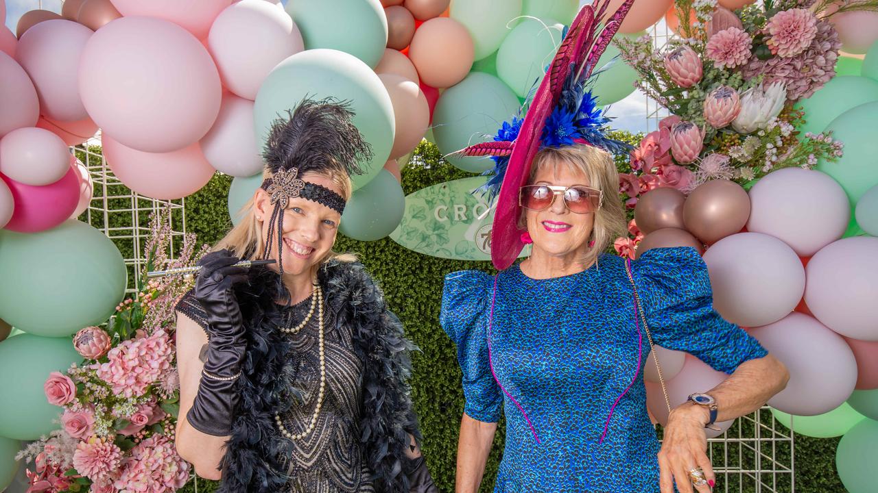 Jasmyn Scott and Pamela McDonald at the 2023 Adelaide Cup at Morphettville Racecourse. Picture: Ben Clark