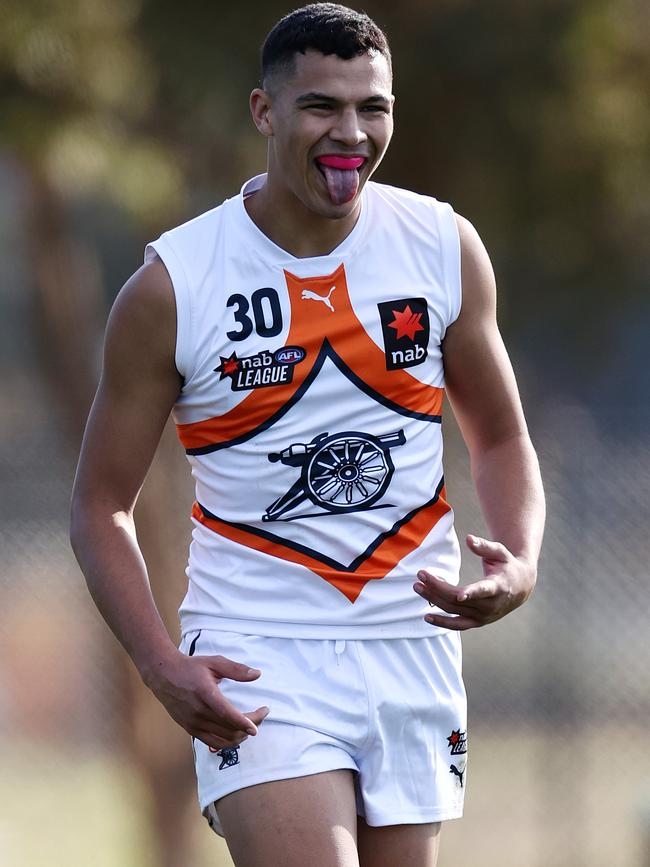 Sam Paea celebrates a goal for Calder Cannons. Picture: Michael Klein