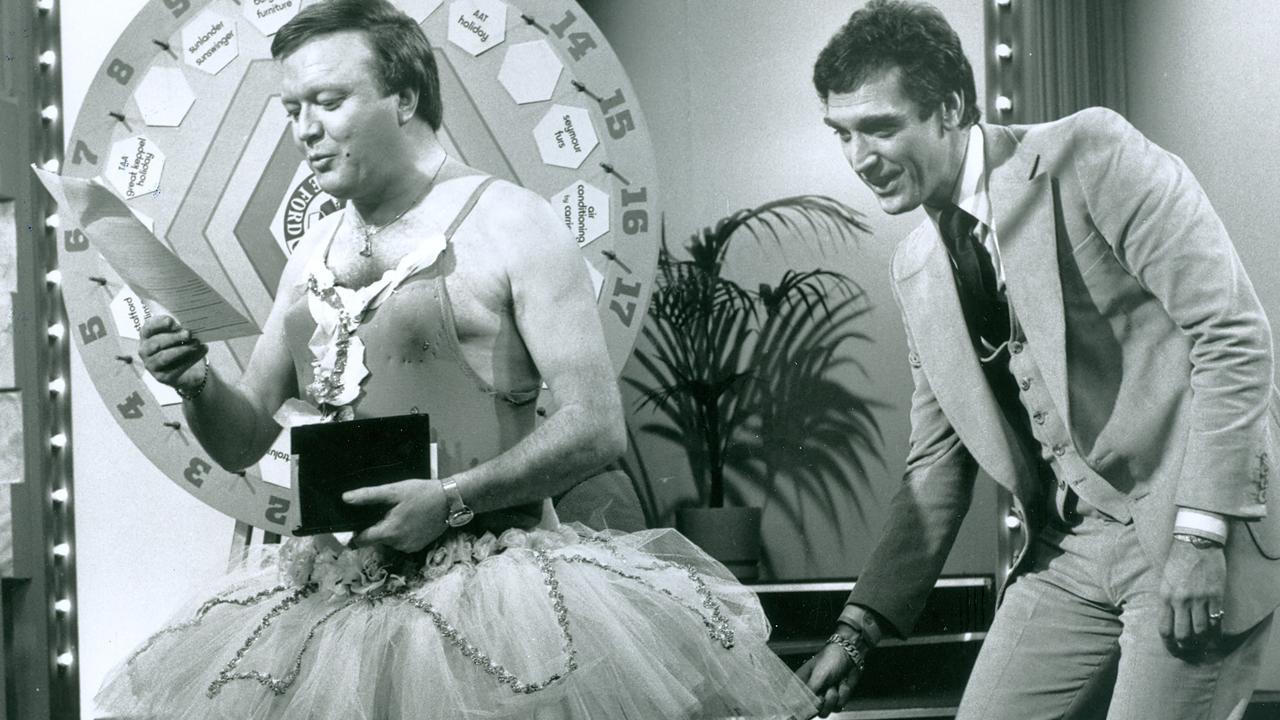 Newton on The Don Lane Show, wearing a tutu.