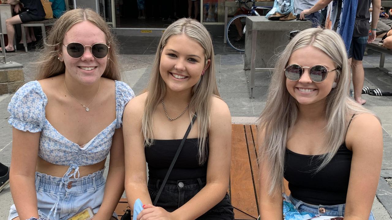 Holly Pearce, Indee Ridgway, Paige Cunningham at Schoolies at Surfers Paradise on the Gold Coast on Sunday.