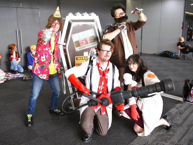 Ryan Unwin, James Egan, Dien Duong and Hans Sloan at the Melbourne Oz Comic Con Xmas edition, held at the Melbourne Convention &amp; Exhibition Centre on Saturday, December 7, 2024. Picture: Jack Colantuono