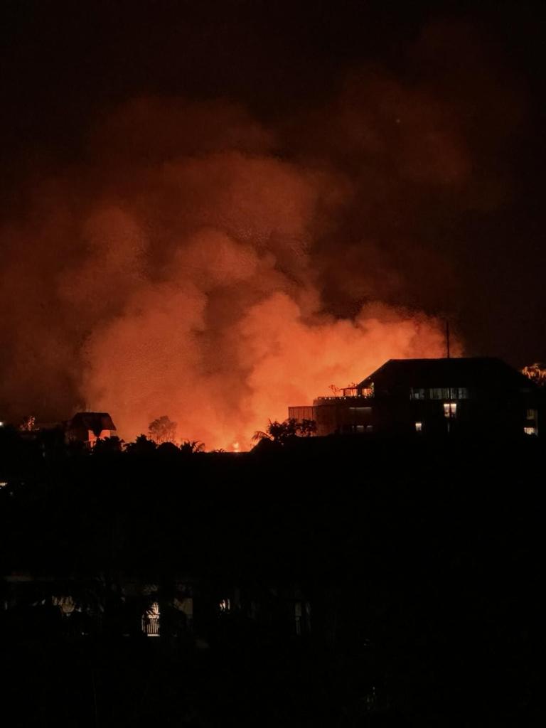 The fire has gutted homes, shops and villas. Picture: Jarod McNeill/Facebook