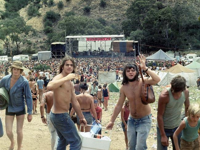 Crowds at Sunbury Pop Festival 1974.