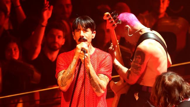 Anthony Kiedis and Flea of Red Hot Chili Peppers perform onstage at the 2022 MTV VMAs. Picture: Getty Images/AFP