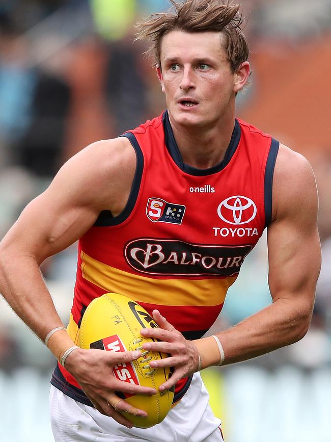 Crow Matt Crouch gathers one of his 30 disposals in the SANFL Showdown against Port Adelaide. Picture: Sarah Reed