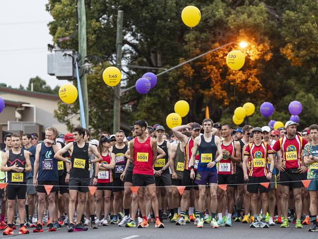 Runners get ready for the start of the Toowoomba Marathon, Sunday, May 5, 2024. Picture: Kevin Farmer