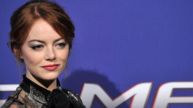 American actress Emma Stone poses before the premiere of the film &quot;The Amazing Spider-Man