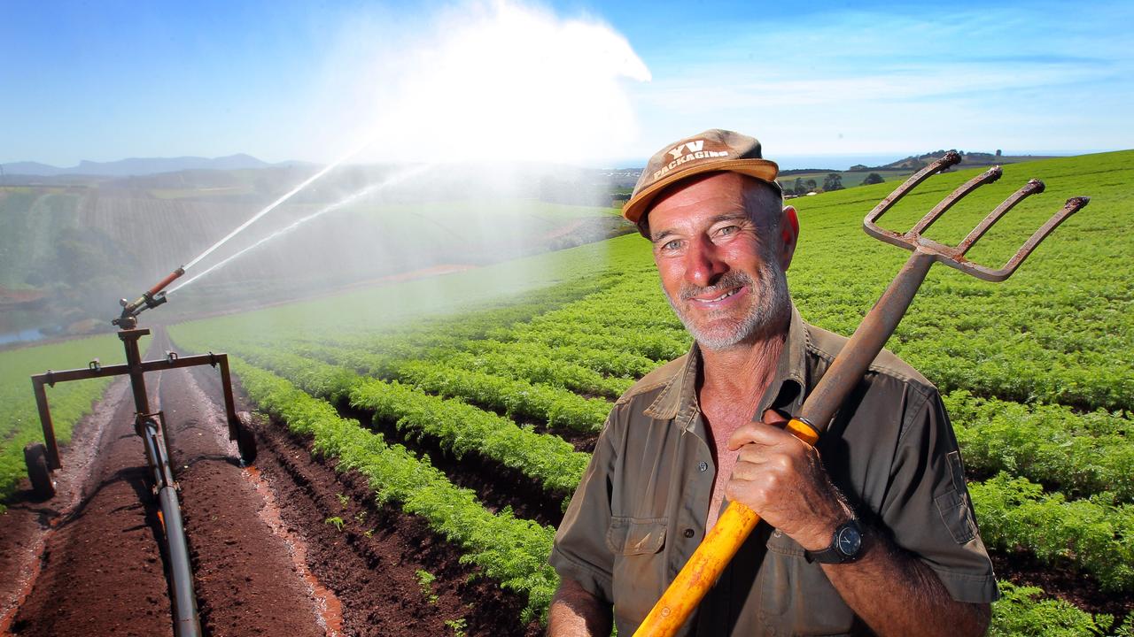 Mixed farmer Mike Badcock irrigates carrots at Forth