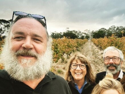 Actor Russell Crowe is in Adelaide and visited Henschke winery in the Barossa Valley . Picture:  Henschke/Instagram