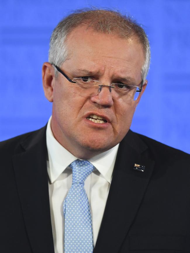 Prime Minister Scott Morrison addresses the National Press Club. Picture: AAP