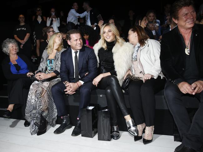 Jenny Stefanovic, Karl Stefanovic, new partner Yasmine Yarbrough and Richard Wilkins attend the Justin Cassin show at Mercedes-Benz Fashion Week Resort 18 Collections at Carriageworks on May 15, 2017 in Sydney, Australia. Picture: News Corp Australia
