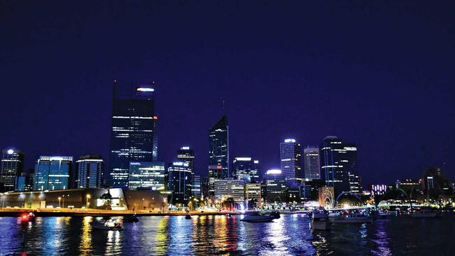 The Perth skyline by night is one of many sights to take in during a 15-day trip across Australia. Picture: Ellen Hanwright