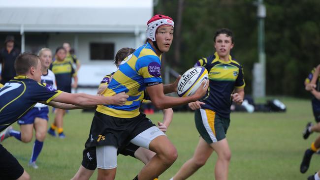 First round of the Gold Coast Rugby Super Schools Cup at Bond Pirates field at Miami. Miami’s Bliss Smith takes on Ormeau Woods. Picture Glenn Hampson