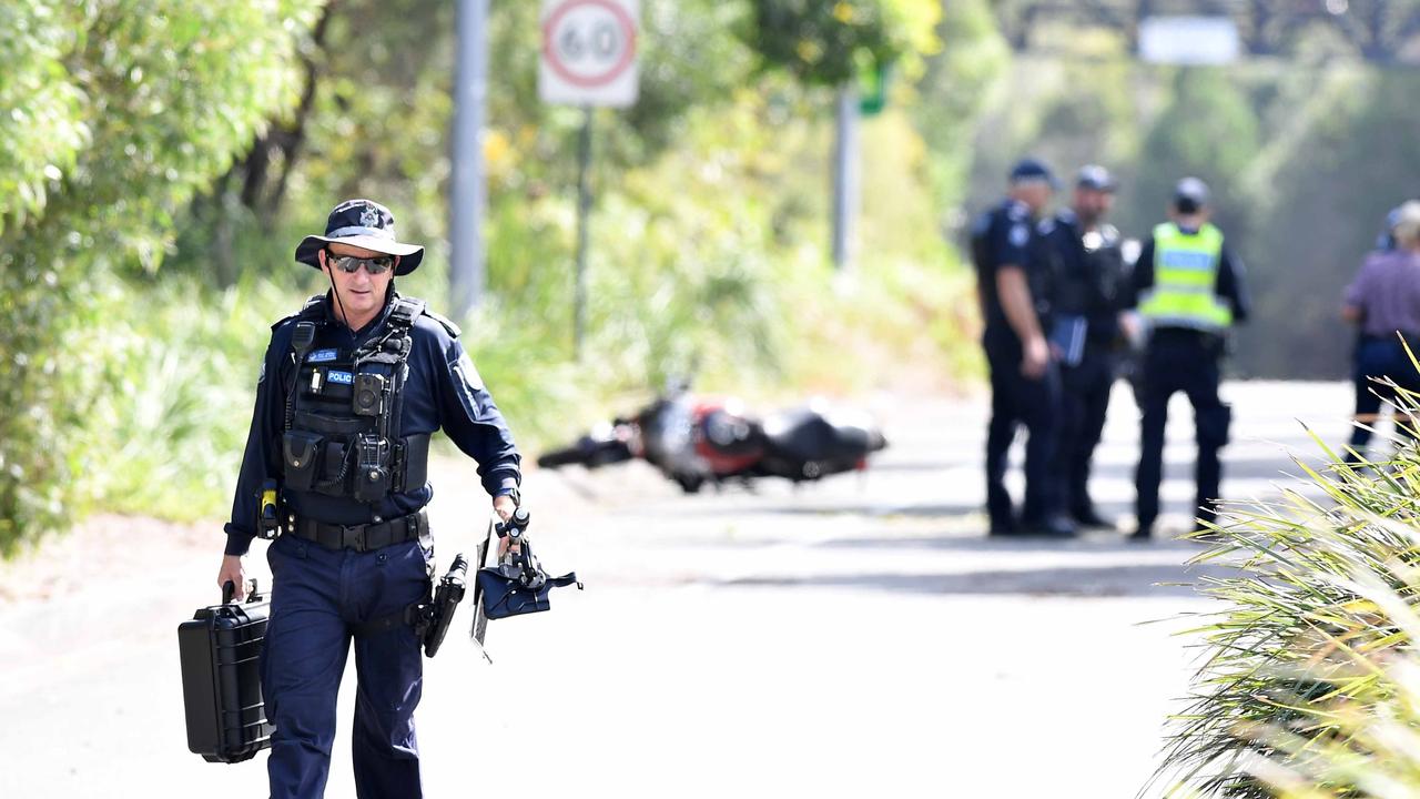 The scene at Eenie Creek Road, Sunshine Beach after a motorcyclist was killed in a crash. Picture: Patrick Woods.