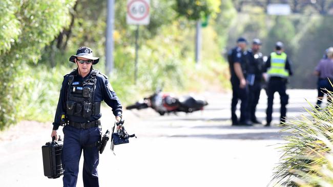 The scene at Eenie Creek Road, Sunshine Beach after a motorcyclist was killed in a crash. Picture: Patrick Woods.