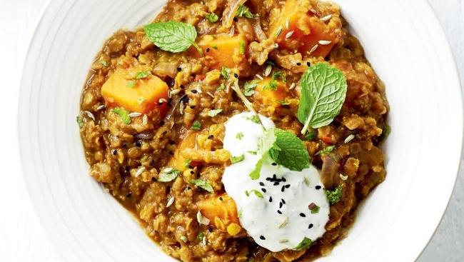 Red lentil dahl with sweet potato.