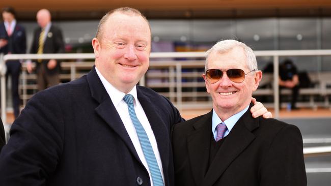 John Hawkes with his son and co-trainer Wayne. Photo: Vince Caligiuri/Getty Images.