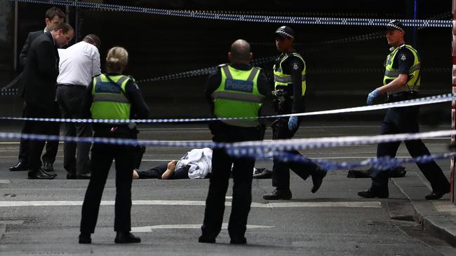 A body lies in the street after the attack. Picture: Getty Images