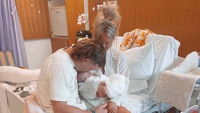 North Queensland Cowboys enforcer Reuben Cotter said he cried “tears of joy” after his partner Mackenzie Falco gave birth to their baby girl. Picture: Supplied