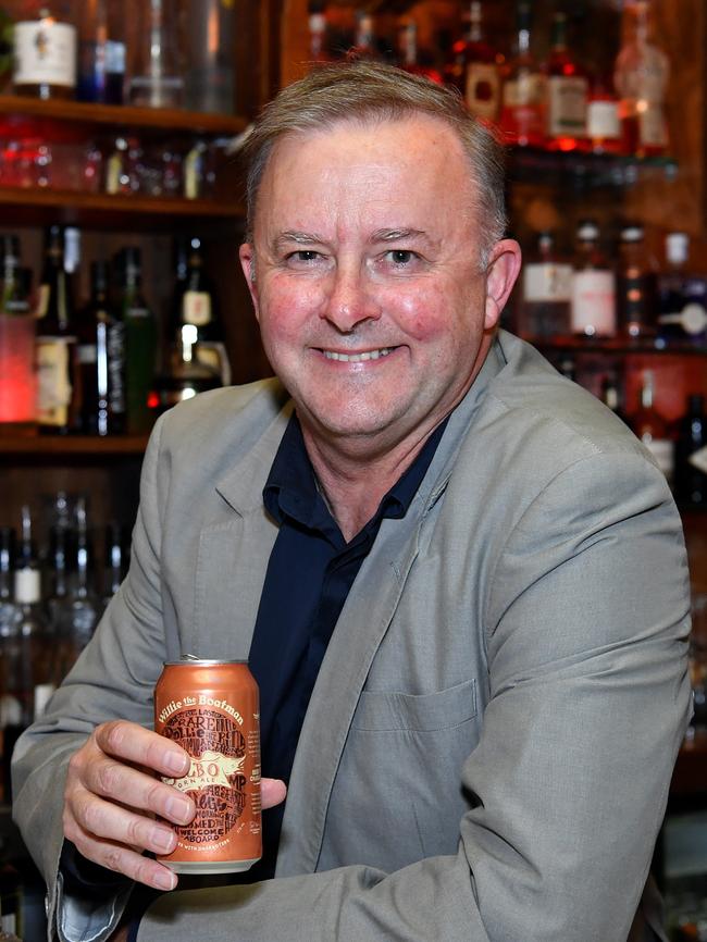 Mr Albanese in 2019 with a can of Albo Corn Ale Beer.