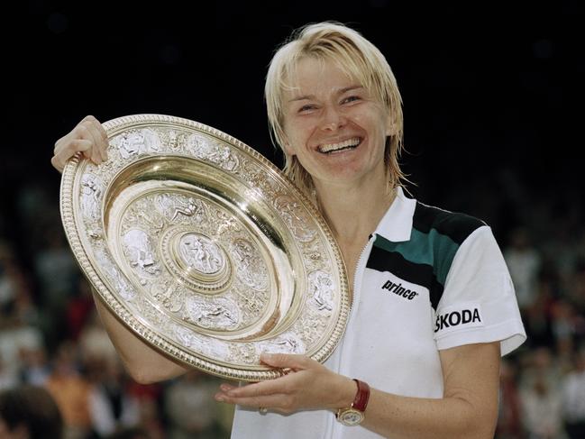 The late Jana Novotna after defeating Nathalie Tauziat in the 1998 Wimbledon women’s singles Final. Picture: Paul Popper/Popperfoto via Getty Images