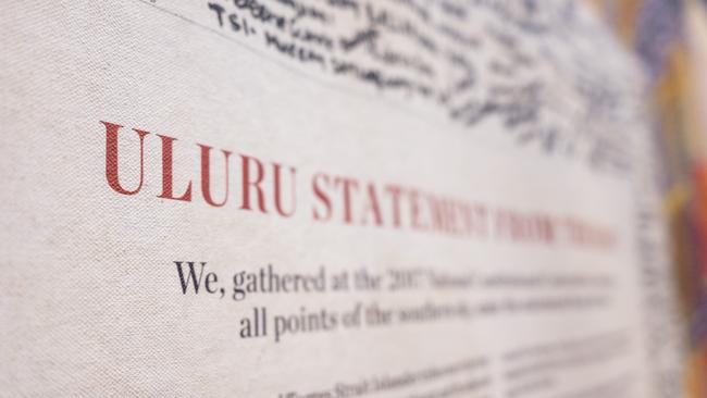 The 439-word version of the Uluru Statement from the Heart on display at the National Press Club in Canberra. Picture: Martin Ollman