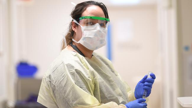 Healthcare worker Vanessa Chang is working at a coronavirus screening clinic at Cabrini private hospital. Picture: AAP