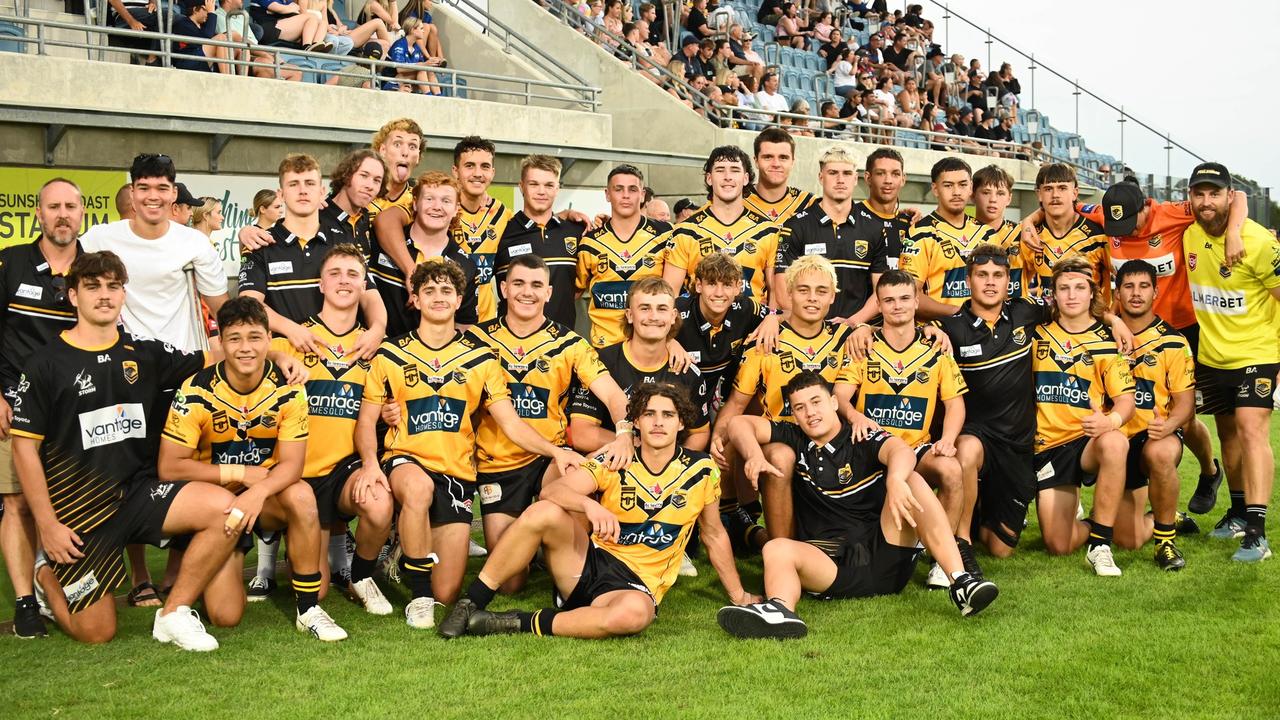 The Sunshine Coast Falcons 2023 U18s Mal Meninga Cup side. Picture: kyliesfootyphotos/Kylie McLellan