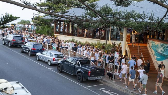 The enormous queue outside The Beach Hotel. Picture: news.com.au